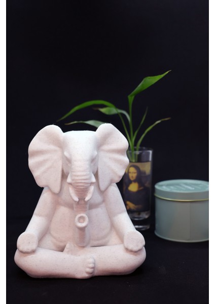 🕉️ Meditatif Yogi Fil Figürü | Mermer Görünümlü 3D Baskı Dekoratif Obje