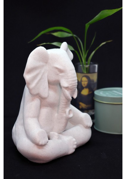 🕉️ Meditatif Yogi Fil Figürü | Mermer Görünümlü 3D Baskı Dekoratif Obje