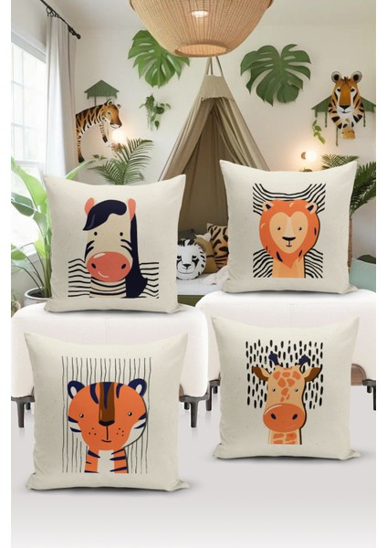 4'lü Kırlent Kılıf Seti Çocuk Bebek Odası Dijital Baskılı