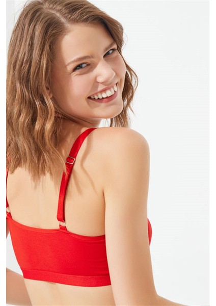 Kırmızı Pamuklu Ayarlanabilir Askılı Fermuarlı Bralet Büstiyer fiyatları