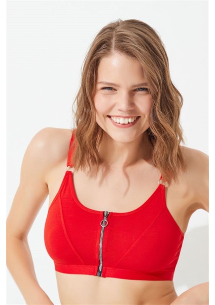 Kırmızı Pamuklu Ayarlanabilir Askılı Fermuarlı Bralet Büstiyer modelleri