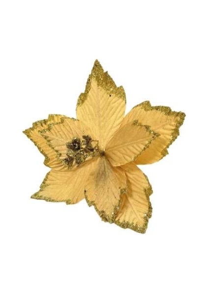 Yılbaşı Çam Dalı Atatürk Çiçeği Ponsetya (25 Cm) - Altın Simli 8 Yapraklı Dekoratif Yılbaşı Süsü modelleri