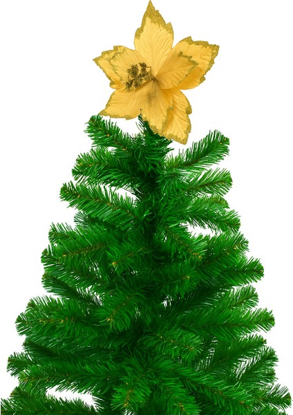 Yılbaşı Çam Dalı Atatürk Çiçeği Ponsetya (25 Cm) - Altın Simli 8 Yapraklı Dekoratif Yılbaşı Süsü fırsatları