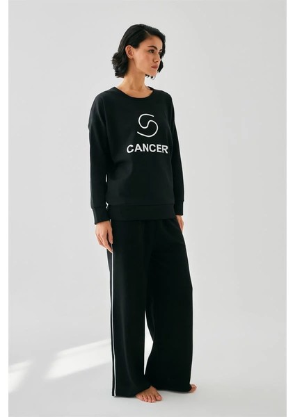 Kadın Siyah Yengeç Burcu Oversize 2 Iplik Eşofman Ev Giyim Takımı fiyatları