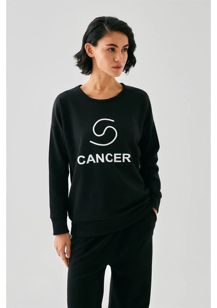 Kadın Siyah Yengeç Burcu Oversize 2 Iplik Eşofman Ev Giyim Takımı indirimleri