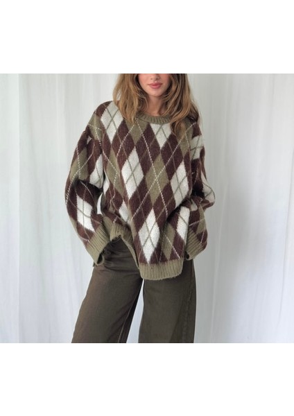 Baklava Desen Sakallı Triko Kazak