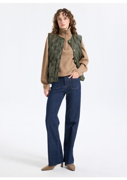 Yüksek Bel Düz Paça Bol Kesim Koyu Indigo Kadın Denim Pantolon J5WL-PNT7119