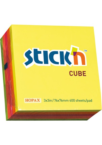 Hopax Stıckn Yapışkanlı Not Kağıdı Küp Fosforlu 400 Yp 76X76 5 Renk 21012