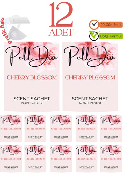 12'li Kiraz Çiçeği Ayakkabılık Dolap ve Çekmece Parfümlü Kese Kokusu Oda Koku Kesesi