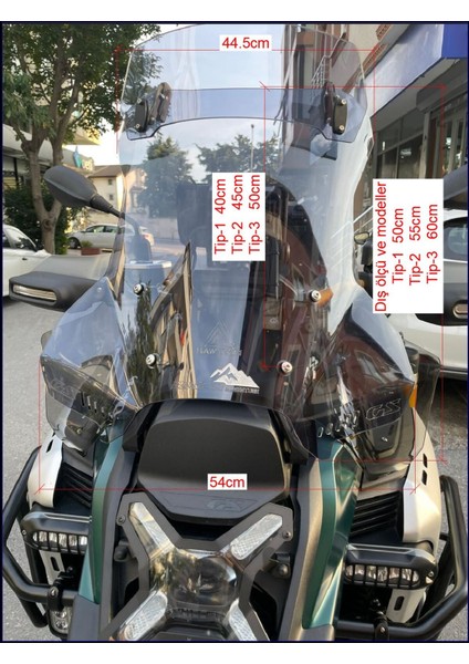 Bmw R13000 Uyumlu Gs Adventure Uyumlu Tur Cami Şeffaf Veya Füme Ti̇p-1 55CM Orta