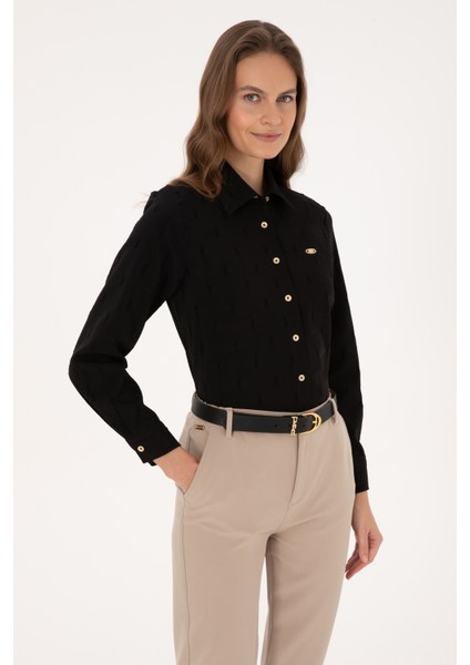 Kadın Siyah Gömlek Desenli 50308707-VR046