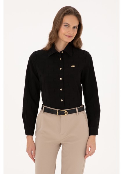 Kadın Siyah Gömlek Desenli 50308707-VR046 modelleri