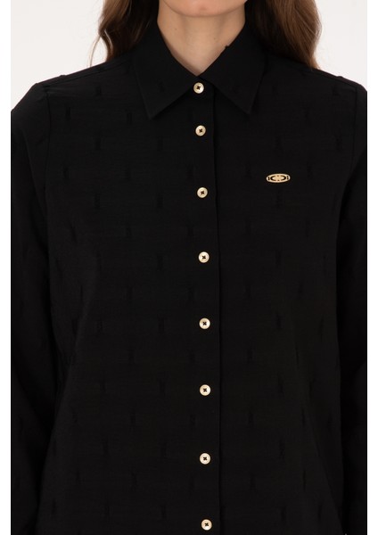 Kadın Siyah Gömlek Desenli 50308707-VR046