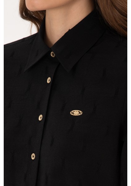 Kadın Siyah Gömlek Desenli 50308707-VR046