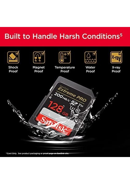 Extreme Pro Sdxc Uhs-I Hafıza Kartı, 128 Gb, 200 Mb/sn Aktarım Hızı, U3: Uhs Speed Sınıf, V30: Speed Sınıf, 4K UHD Videolar, Quickflow Teknolojisi, Dayanıklı fiyatları