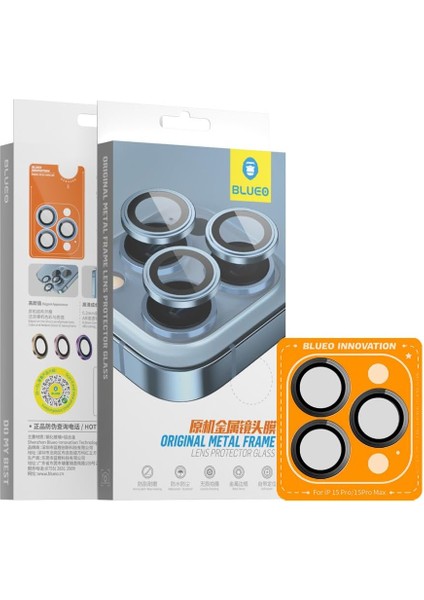 Blueo 15 Serisi Uyumlu Orijinal Metal Çerçeve Kamera Lens Koruyucu (Siyah, 15 Pro Max)