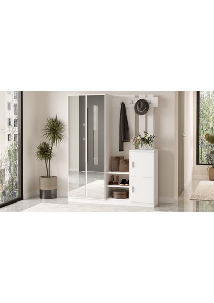 Jade Aynalı Vestiyer Portmanto Ayakkabılık Raflı 4 Kapaklı Beyaz Jad8-W modelleri