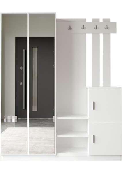 Jade Aynalı Vestiyer Portmanto Ayakkabılık Raflı 4 Kapaklı Beyaz Jad8-W fırsatları