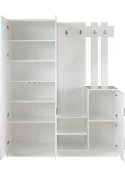 Jade Aynalı Vestiyer Portmanto Ayakkabılık Raflı 4 Kapaklı Beyaz Jad8-W indirimleri