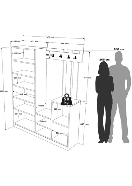 Jade Aynalı Vestiyer Portmanto Ayakkabılık Raflı 4 Kapaklı Beyaz Jad8-W