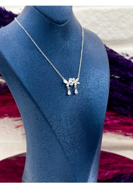925 Ayar Gümüş Damla Taşlı Lotus Modeli Zarif Kadın Kolye fiyatları