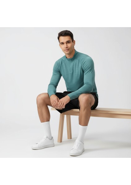 Erkek Uzun Kollu Yüksek Yaka Nefes Alan Kumaş Antrenman Üstü