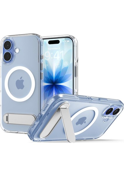 17 ile Uyumlu Ince Kılıf Magsafe Kılıf Ultra Hybrid S Metal Stand&apos;lı Sararma Karşıtı Duraclear Hava Kanalı Teknolojisi Askeri Sınıf Koruma Magfit Clear Şeffaf Kapak - ACS09981
