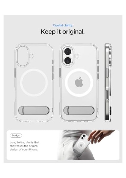 17 ile Uyumlu Ince Kılıf Magsafe Kılıf Ultra Hybrid S Metal Stand&apos;lı Sararma Karşıtı Duraclear Hava Kanalı Teknolojisi Askeri Sınıf Koruma Magfit Clear Şeffaf Kapak - ACS09981 modelleri