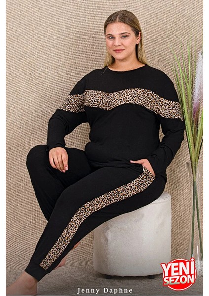 Lady Leopar Desenli Manşet Paçalı Pijama Uzun Kollu Bisiklet Yakalı Viskon Kumaş Pijama Takımı fiyatları