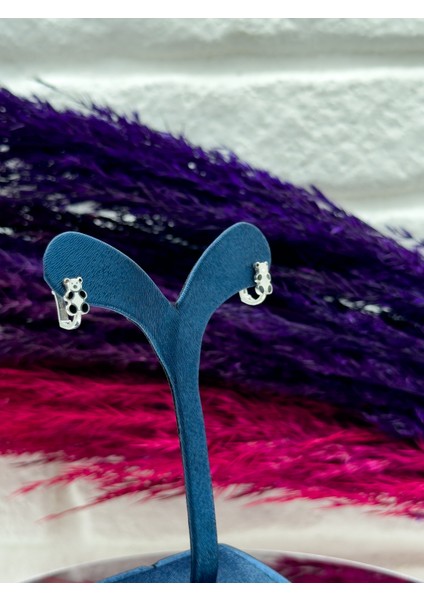 925 Ayar Gümüş Panda Figürlü Zarif Kız Çocuk Küpesi