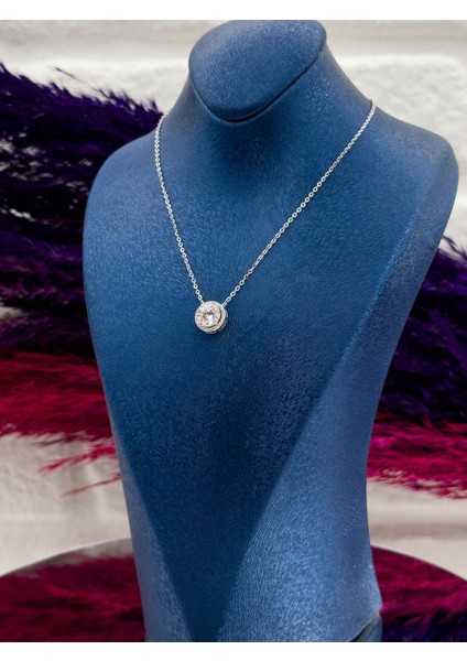 925 Ayar Gümüş Mosanite Taşlı Pırlanta Montür Desenli Popüler Kadın Kolye fiyatları