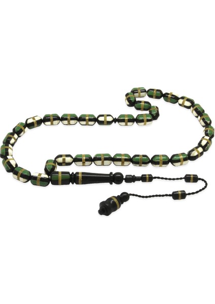 Sistemli Yeşil ve Beyaz Mine Dolgulu Pirinç Sarmal Kapsül Kesim Kuka Tesbih