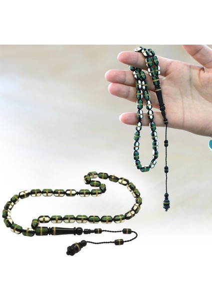 Sistemli Yeşil ve Beyaz Mine Dolgulu Pirinç Sarmal Kapsül Kesim Kuka Tesbih fiyatları