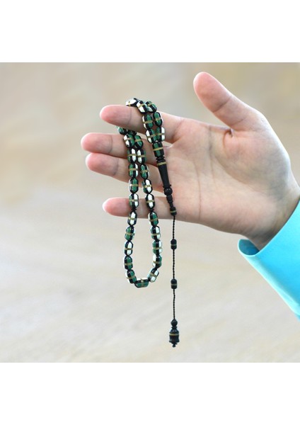 Sistemli Yeşil ve Beyaz Mine Dolgulu Pirinç Sarmal Kapsül Kesim Kuka Tesbih modelleri