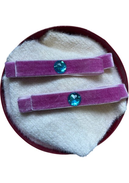 Kadife Kurdele Boncuk Detaylı Kıskaç Saç Tokası – 2’li Set