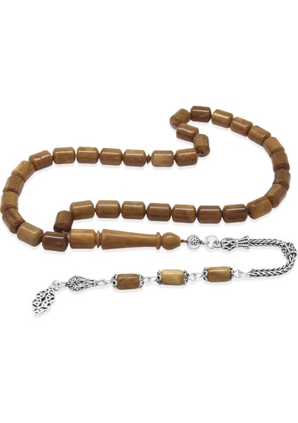 925 Ayar Gümüş Püsküllü Uçlu Kapsül Kesim Kahverengi Kuka Tesbih