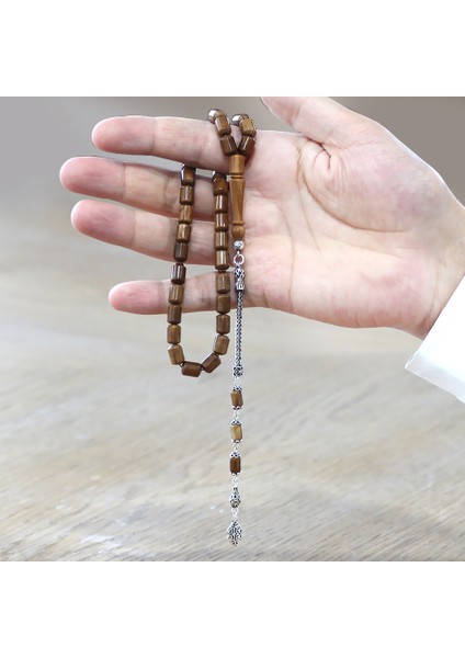 925 Ayar Gümüş Püsküllü Uçlu Kapsül Kesim Kahverengi Kuka Tesbih modelleri