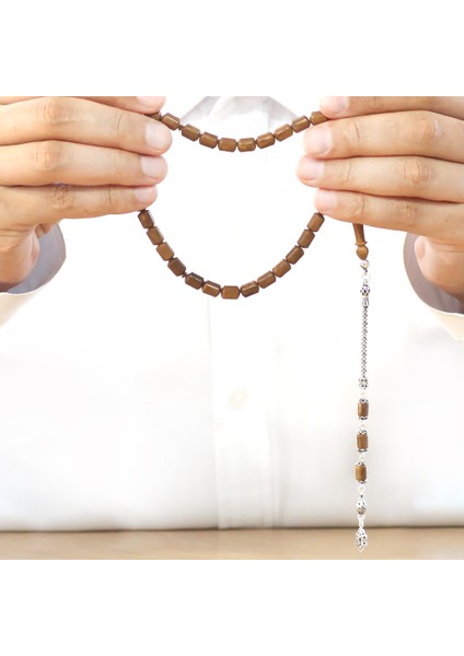 925 Ayar Gümüş Püsküllü Uçlu Kapsül Kesim Kahverengi Kuka Tesbih fırsatları