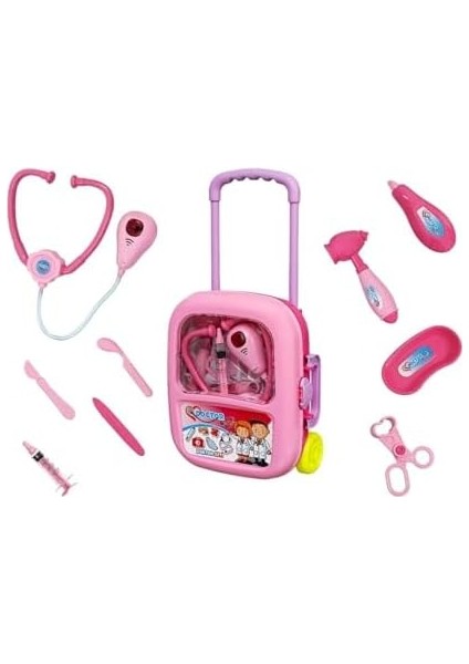 Çek-Çek Valizli Büyük Boy 10 Parça Işıklı-Sesli Medikal Doktor Seti 2in1 - Doktor Oyun Seti Pembe fiyatları