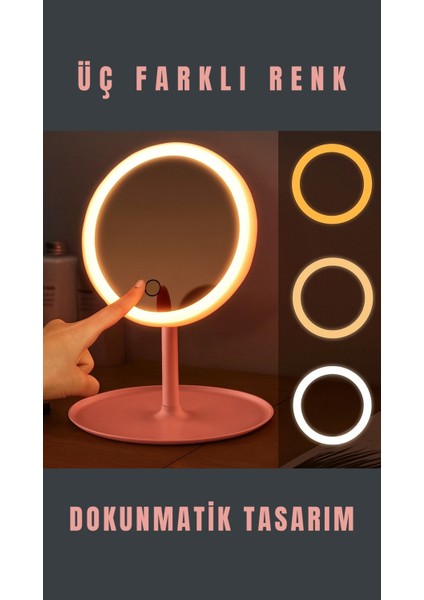 Dokunmatik LED Işıklı Makyaj Aynası (Pembe) fiyatları