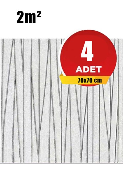 4 Adet, 70X70CM 0,50M² Gümüş Beyaz Çizgiler Kendinden Yapışkanlı Estetik 3D Duvar Paneli Köpük -2012