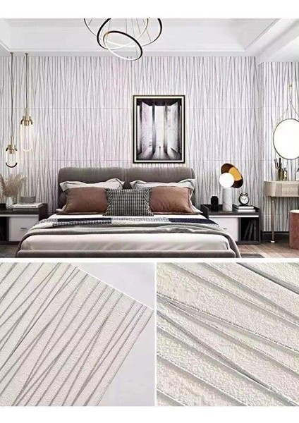 4 Adet, 70X70CM 0,50M² Gümüş Beyaz Çizgiler Kendinden Yapışkanlı Estetik 3D Duvar Paneli Köpük -2012 modelleri