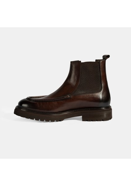 Erkek Kahve Lastikli Deri Bot modelleri