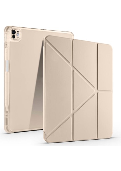 iPad Air 13 2025 M3 Kılıf Spıa Tri Folding Kalem Bölmeli Standlı Kılıf - Gold