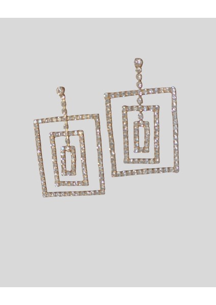 Altın Rengi Dikdörtgen Kristal Küpe - Geometrik Sarkık Çerçeve Model Kadın Takı fiyatları