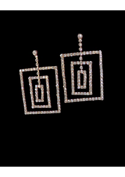 Altın Rengi Dikdörtgen Kristal Küpe - Geometrik Sarkık Çerçeve Model Kadın Takı modelleri