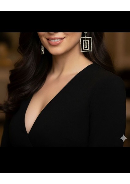 Altın Rengi Dikdörtgen Kristal Küpe - Geometrik Sarkık Çerçeve Model Kadın Takı fırsatları