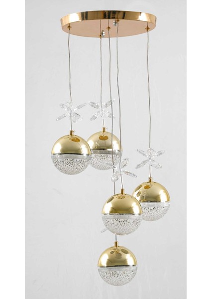 Drop 5 Toplu Gold Modern Ledlı Avıze