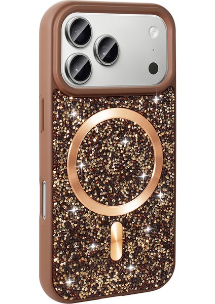 iPhone 17 Pro Kılıf Pırlanta Tasarımlı M-Safe Şarj Özellikli Zore Mozaik Silikon Kapak - Desert Tita fiyatları