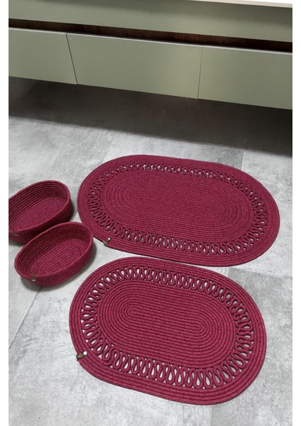 Terra 4’lü Banyo Seti – 2’li Oval Paspas & 2’li Oval Sepet, Doğal Halat Dokuma, El Yapımı - Premium